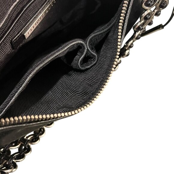 Elliott Lucca Black Leather Handbag With Silver Chain Strap & Zipper Closure - Picture 3 of 13